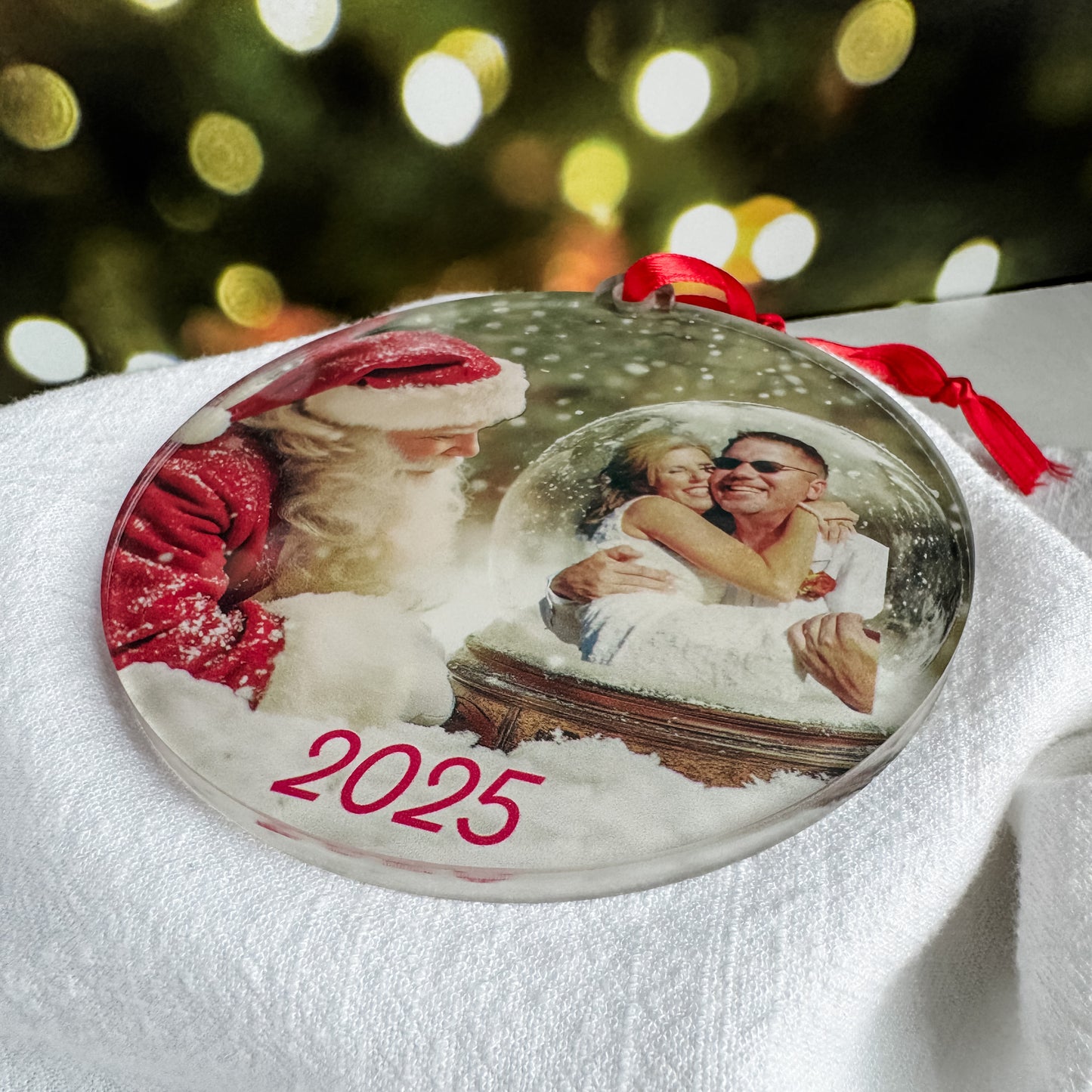 Personalized Jolly Santa Snow Globe Ornament