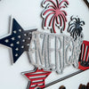 America theme add on for interchangeable round welcome signs. Hand painted wood. Welcome sign sold separately.