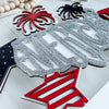 America theme add on for interchangeable round welcome signs. Hand painted wood. Welcome sign sold separately.